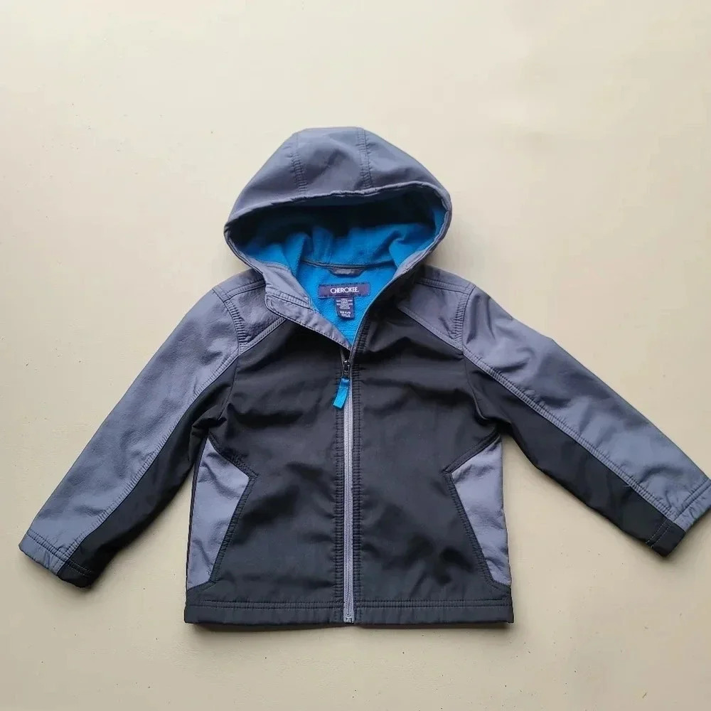 Cherokee Kids Boys Jacket Coat XS 4-5 Blue Fleece Lined Black Gray Full Zip